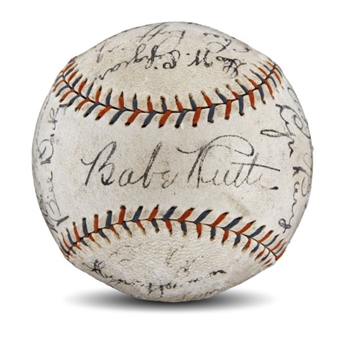 High Grade 1931 New York Yankees Team Signed Baseball with 9 HoFers incl. Ruth, Gehrig, Pennock and Lazzeri